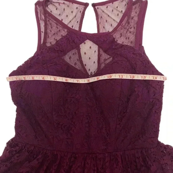 CITY STUDIO Mini Dress Sz 7 (Small) Lace Burgundy Sleeveless Fit Flare NWT - Picture 11 of 16